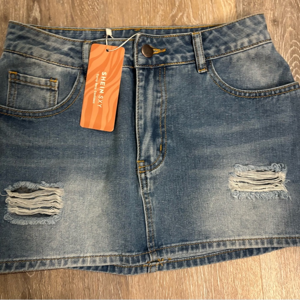 SHEIN Blue Distressed Pencil Mini Skirt for Casual Days